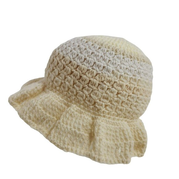 Bucket Hat handknit shades of white ivory sun hat - Picture 2 of 8
